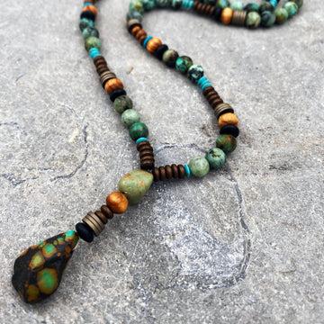 Men Beaded Necklace For Men, Gemstone Necklaces For Men, Turquoise Pendant Necklace, Y Blue Beaded Necklace, Gift For Him